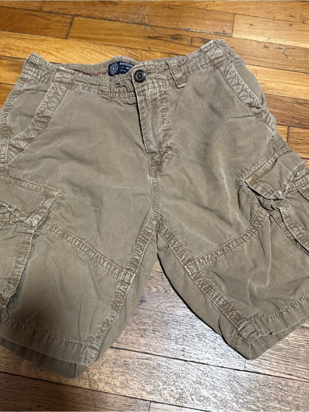 American Eagle Classic Fit Cargo Shorts, Men 31 (True 31) Brown Ripstop Denim